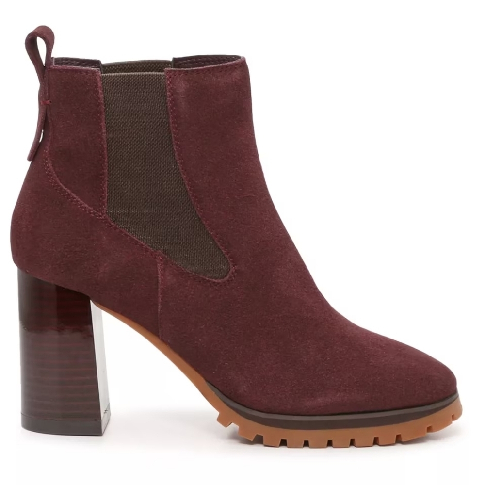🔥NWOT Sanctuary Ravish Suede Chelsea Heel Ankle Boot, Burgundy Red, Size 9.5
